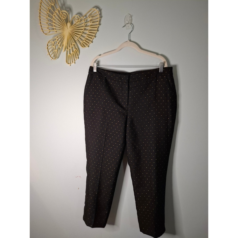 Talbots Petites Black Gold Metallic Pin Dot Ankle Pants 14P Professional Career
